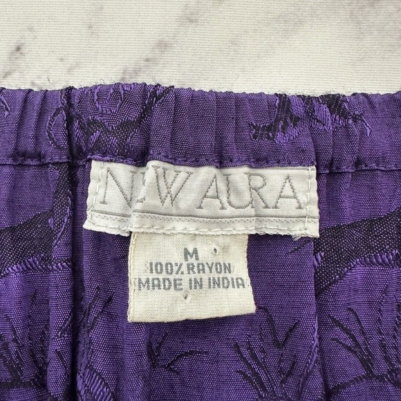 New Aura Womens Vintage Skirt Size M Purple Jacquard Animal Print 90s Shimmer - Picture 5 of 9